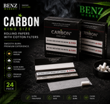 Carbon King Size Rolling Papers with Cotton Filters Smooth Burn Premium Papers (24 Pack)