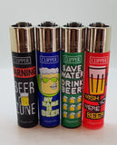 Brand New 4 Clipper Lighters  Happy Beer Collection Unused Refillable Lighters