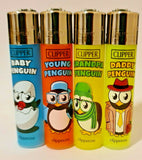 Brand New 4 Clipper Lighters Penguin Life Collection Full Set Refillable