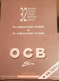 Ocb Natural King Size Slim Rolling Paper+Filter Tips Unbleached 32 Booklets - Rolling Papers