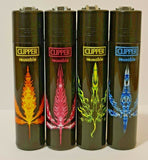 Brand New 4 Clipper Lighters Fire Leaves Collection Full Set Refillable
